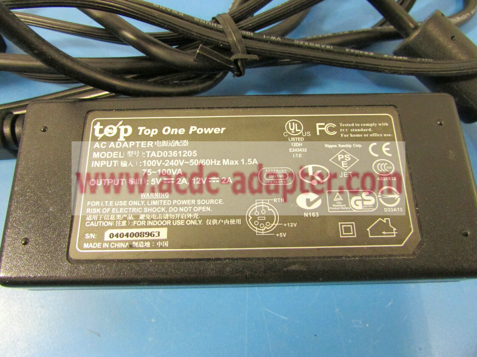 NEW Top One TAD0361205 Power Supply AC Adapter 5V DC 12V DC 2A